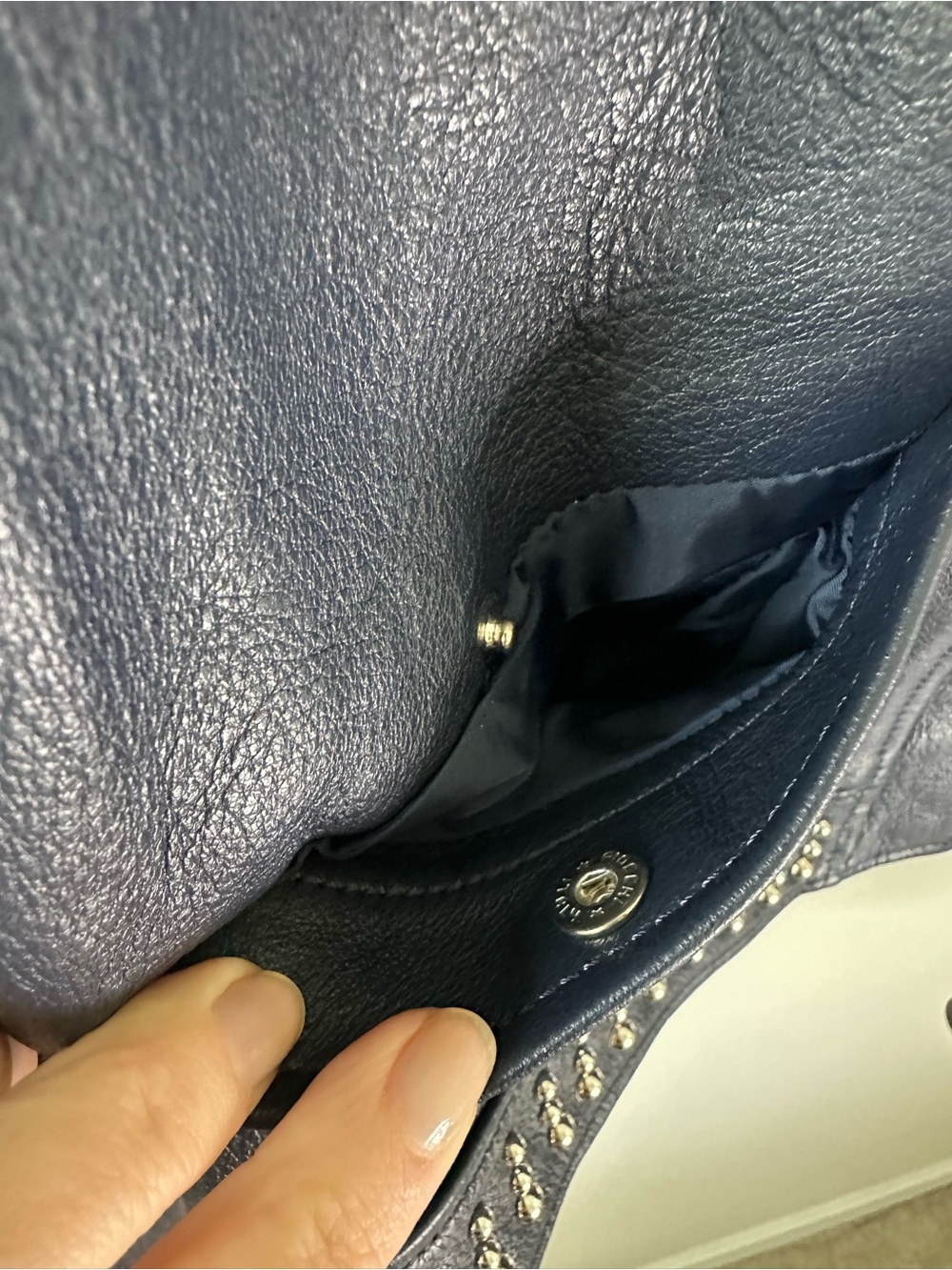 Cinq à Sept Kierstin Stud Detail Leather Navy Blue Jacket SZ XL NWT - Picture 7 of 8